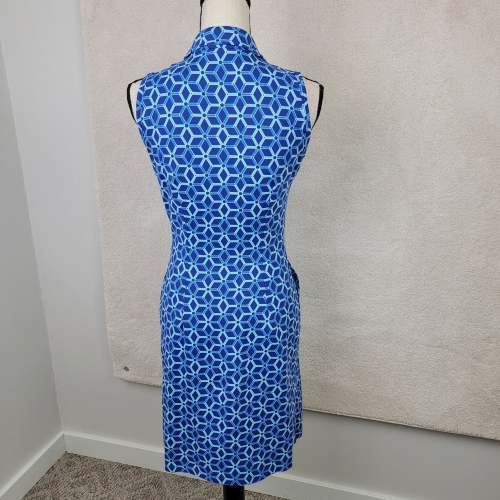 J.McLaughlin Polo Dress XS Blue Geometric Catalina Cloth Sleeveless Pockets - Picture 7 of 9